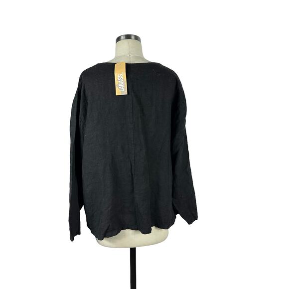 LA BASS Black Linen Lagenlook Tunic Top Women's Size 3 NWT Italy Layering Boho - Picture 3 of 7